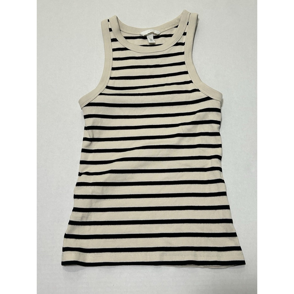 H&M Women Tank Top. Multicolor Striped Crew Neck Sleeveless Comfort. Medium
